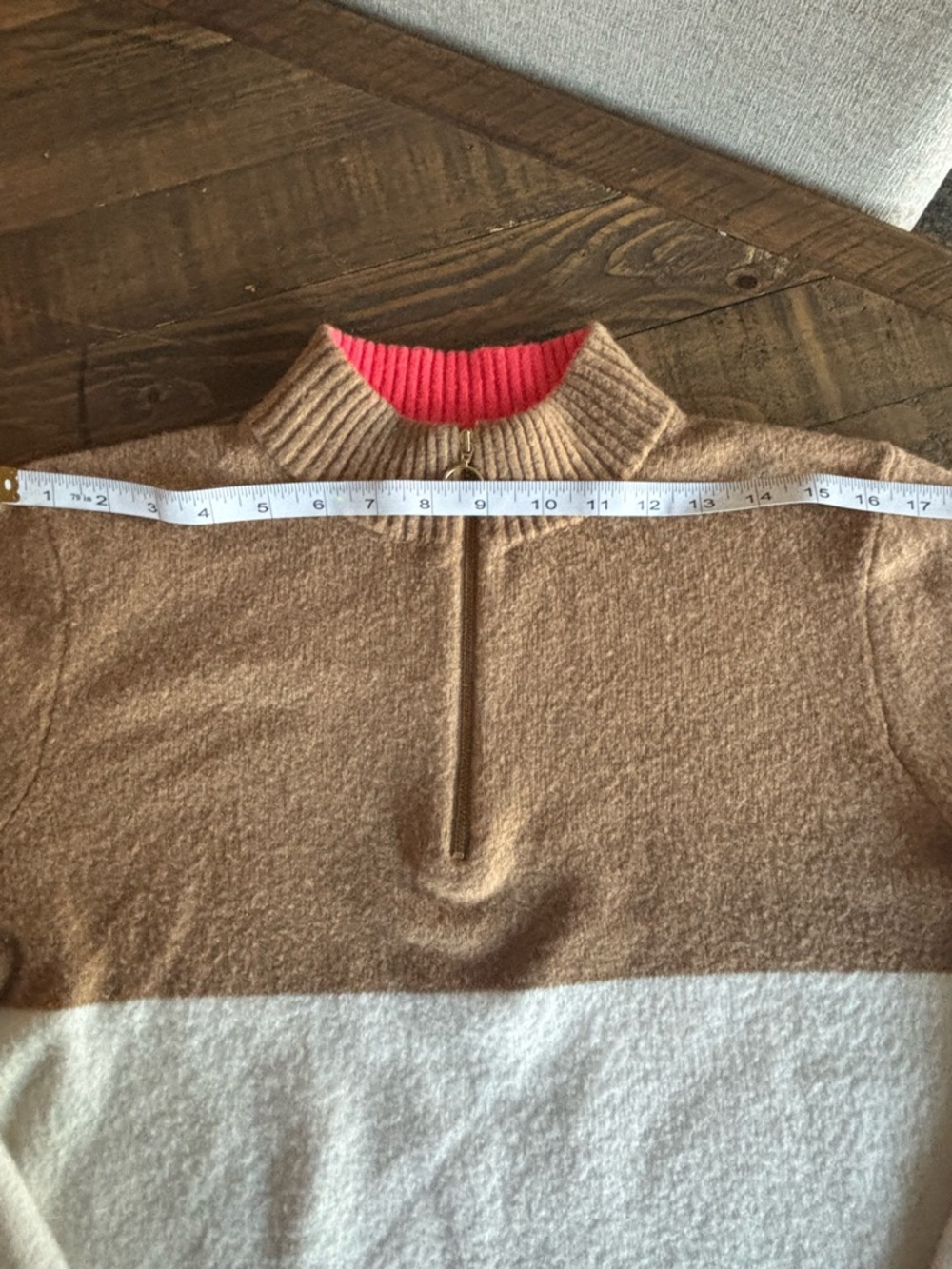 J. Crew Women’s Color block Camel and White Half-Zip - Picture 5 of 5